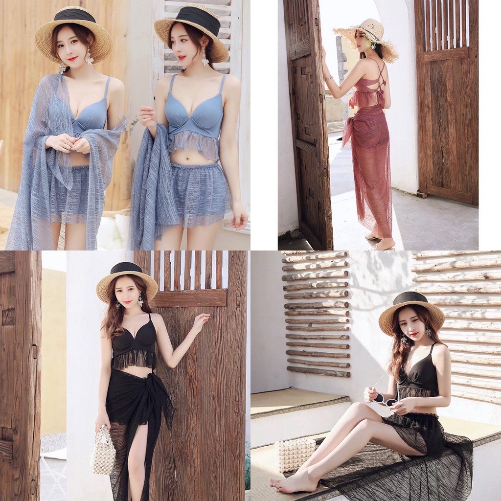Bộ đồ tắm biển sang chảnh, Bikini 3 Mảnh Hàn Quốc 8809- Bộ Đồ Bơi Nữ Lưới 3 Chi Tiết