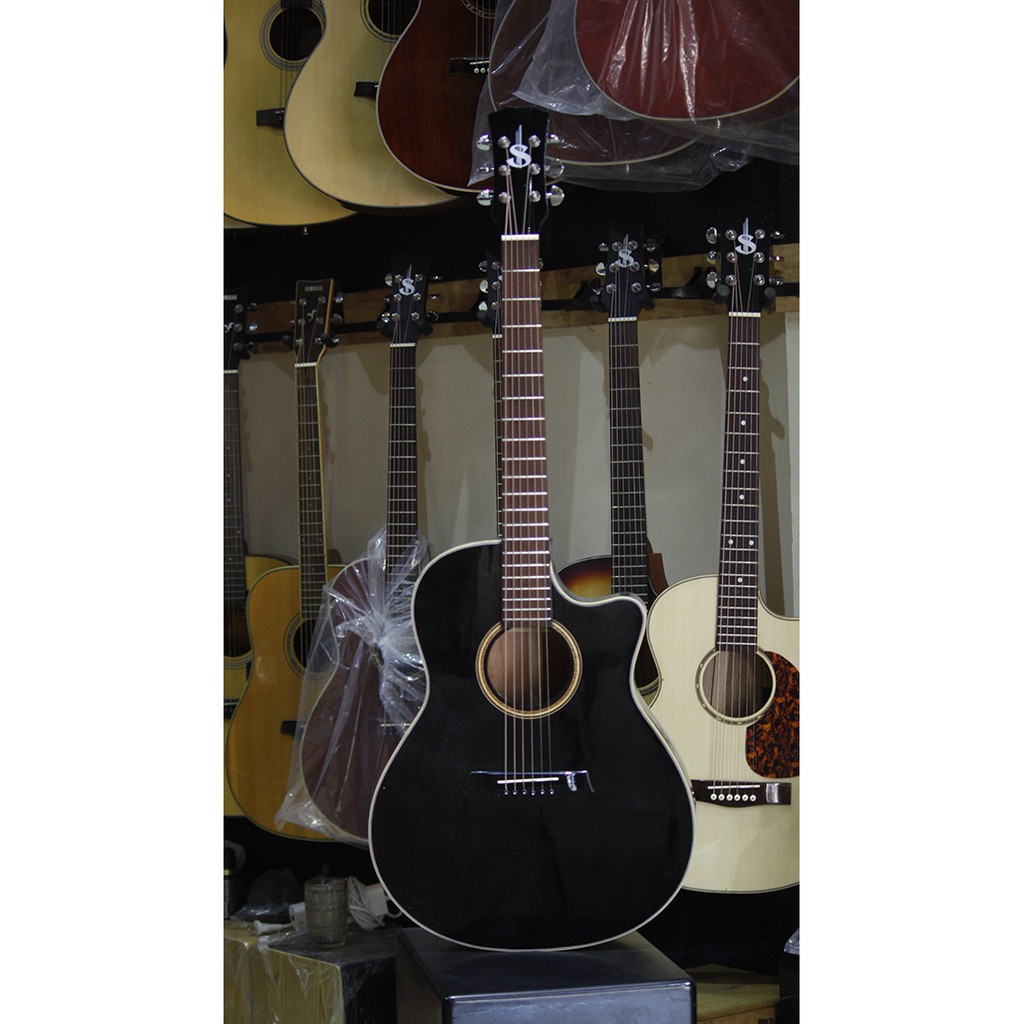 Đàn guitar acoustic giá rẻ màu đen mã ES140, guitar gỗ thịt có người mới tập