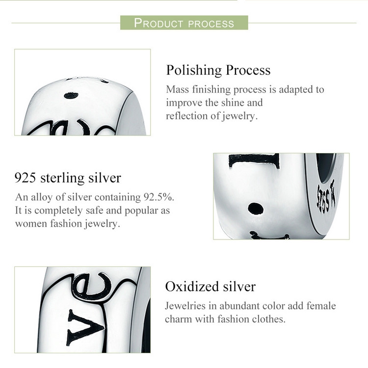 Hạt charm Bamoer khắc chữ LOVE độc đáo