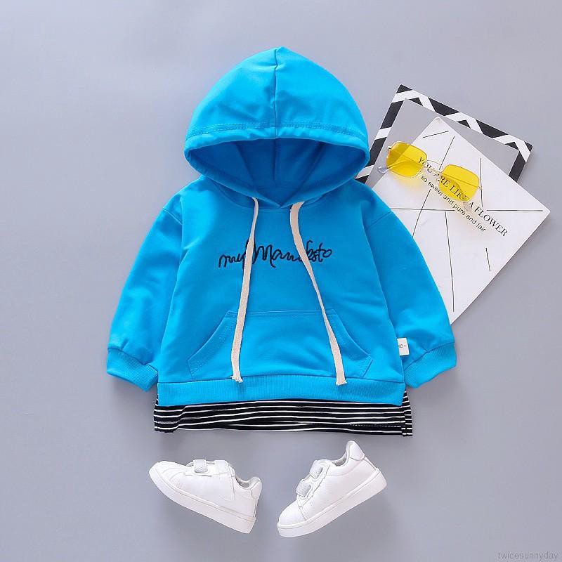 Áo hoodie giả hai lớp họa tiết sọc xinh xắn cho trẻ em