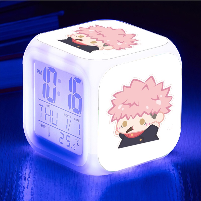 Đồng hồ báo thức để bàn in hình GOJOU SATORU JUJUTSU KAISEN ver TẬP THỂ DỤC anime LED đổi màu