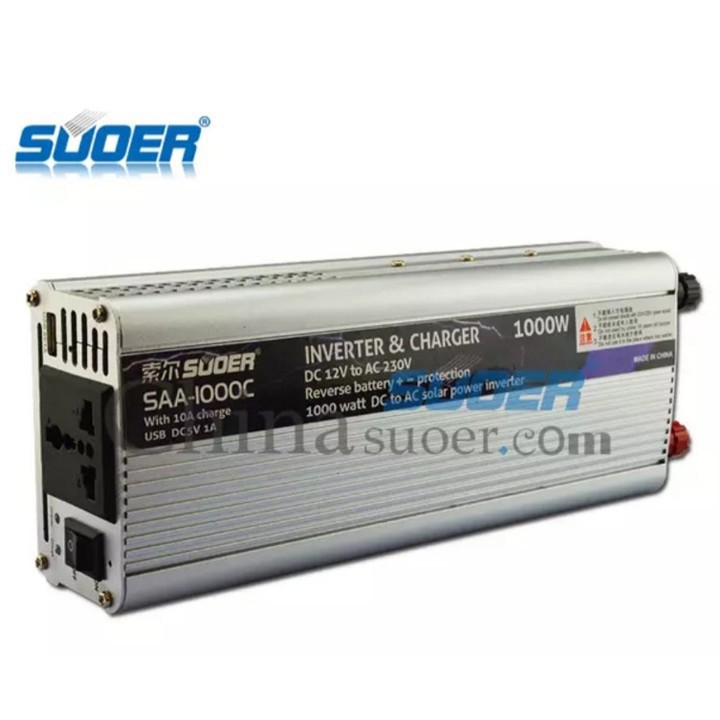 Inverter chuyển đổi điện 12v lên 220v 1000w có sạc ắc quy 10a - SAA-1000C