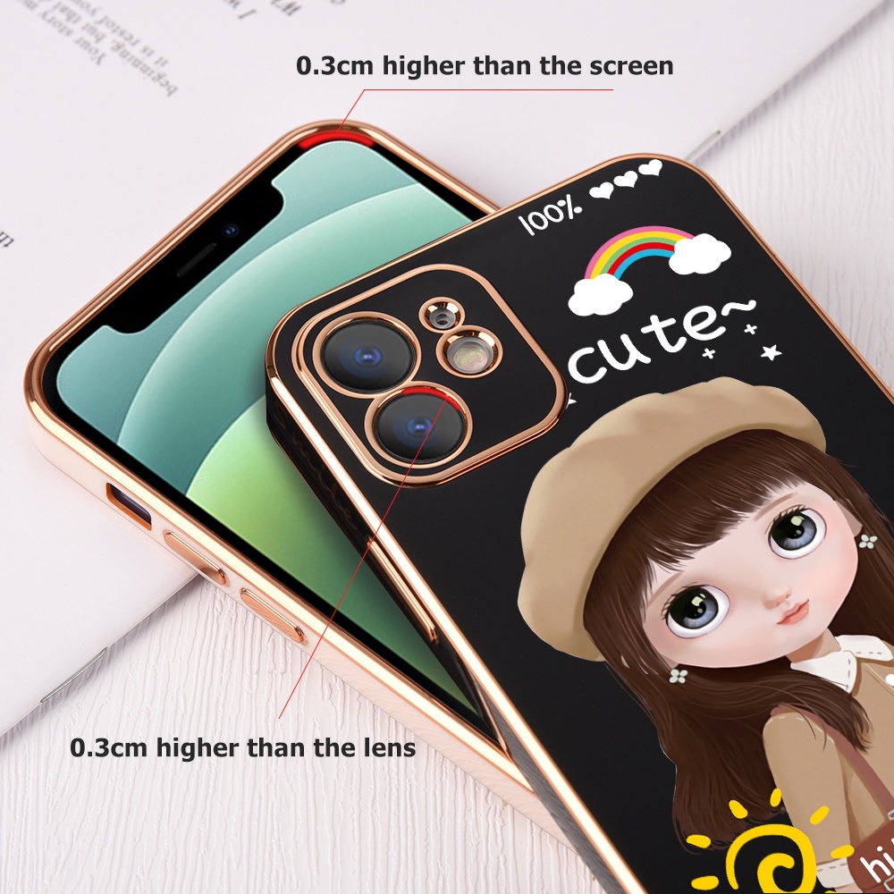 Ốp Điện Thoại Viền Vuông In Hình Cô Gái Hoạt Hình Dễ Thương Kèm Dây Đeo Cho Samsung Galaxy A73 A53 A33 A13 5G A23 A03