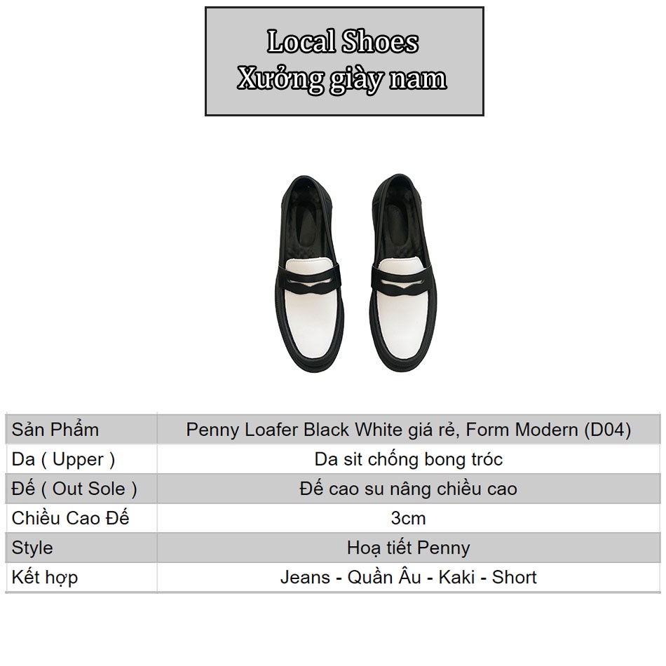 Penny Loafer Black White giá rẻ, giày lười nam Local Shoes kiểu dáng Modern