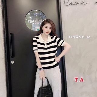 Áo len kẻ motoghi hở lưng hot hit