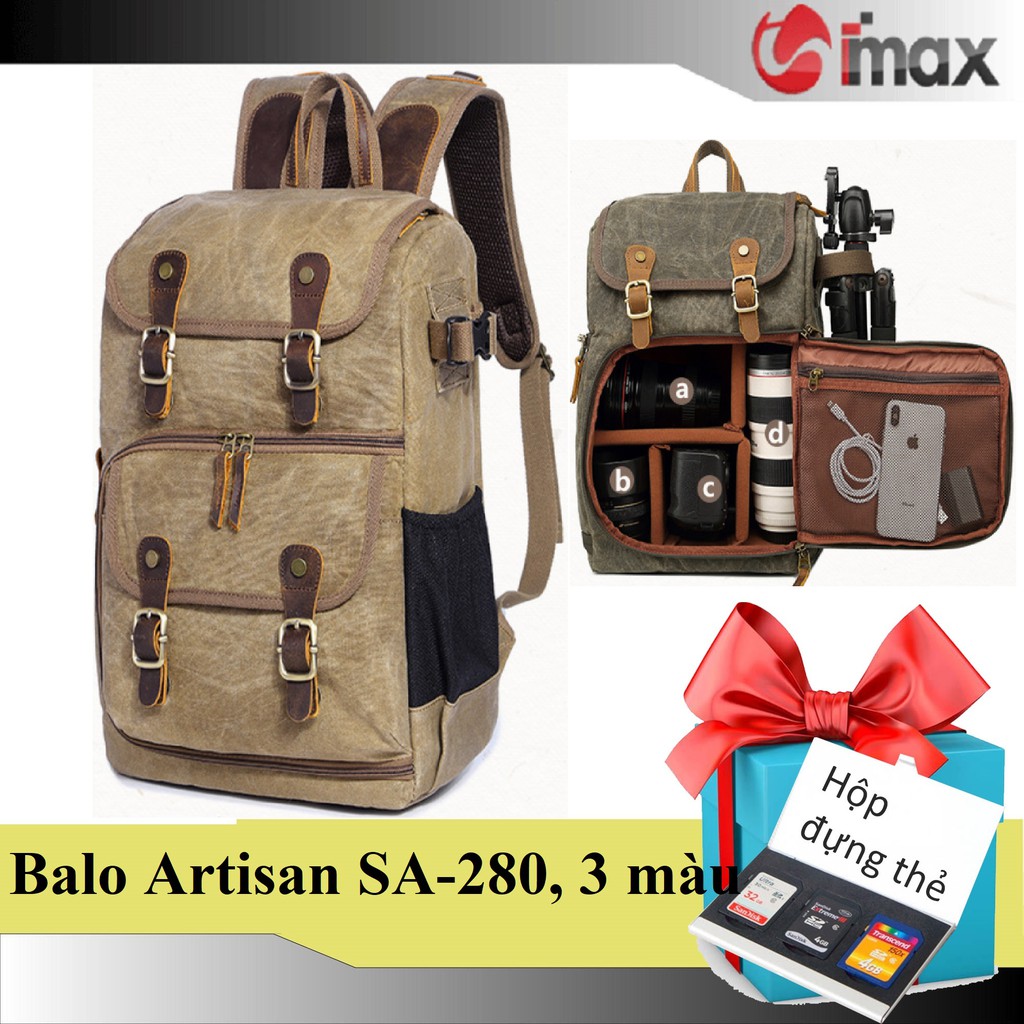 Ba lô máy ảnh Artisan SA-280, 3 màu, Tặng hộp đựng thẻ nhớ