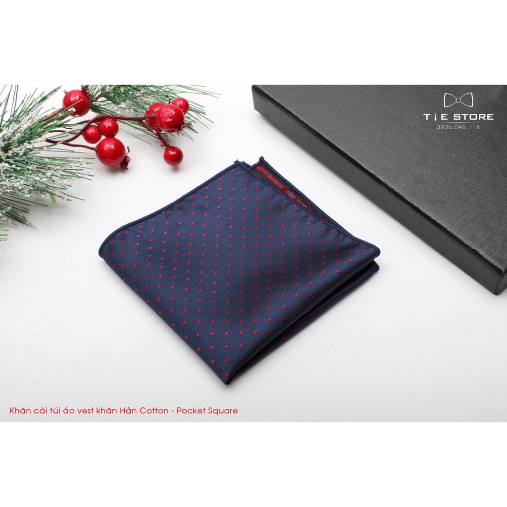 Khăn Cài Túi Áo Vest - Pocket Square, phụ kiện lịch lãm, nhiều mẫu xanh chấm