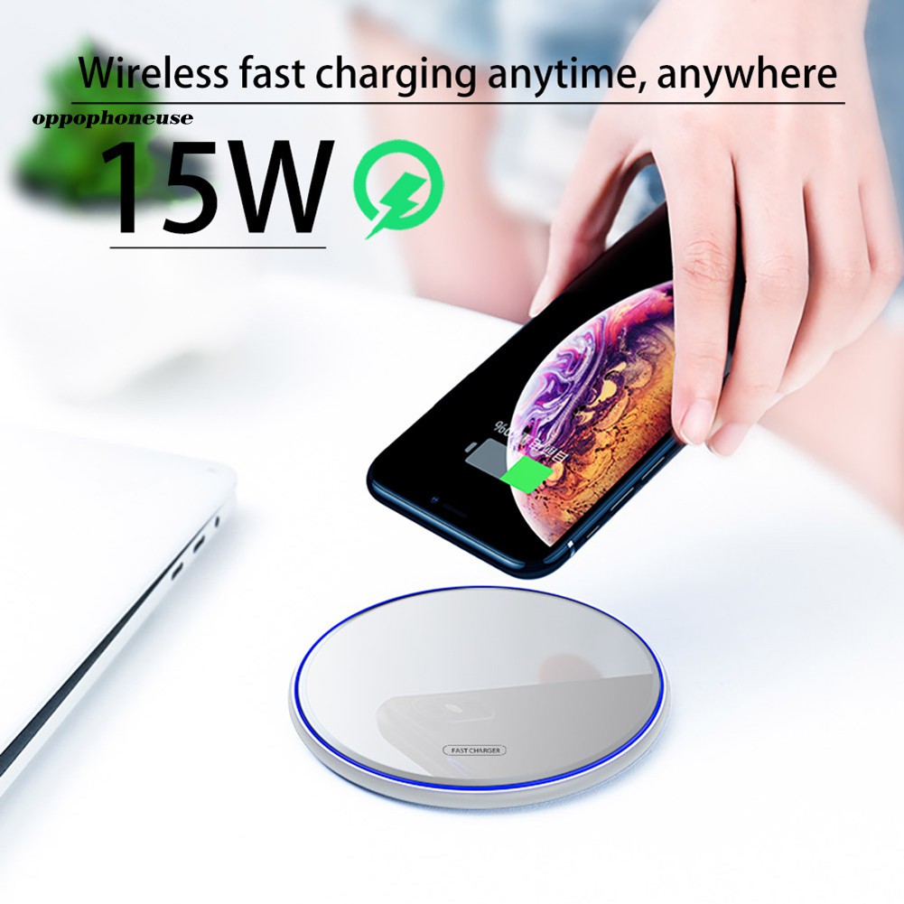 【OPHE】Ultra-thin Round 15W Qi Wireless Charging Pad Phone Charger for Samsung Galaxy