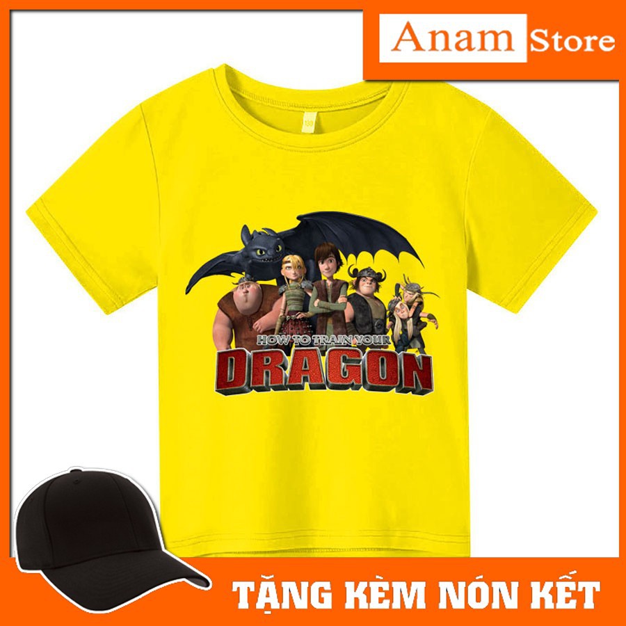 Áo thun trẻ em nhiều màu Bí Kíp Luyện Rồng, Tặng kèm nón kết, có size người lớn, Anam Store