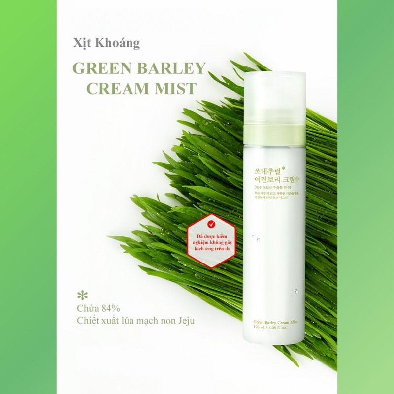 Xịt khoáng lúa mạch cấp ẩm dưỡng da căng bóng láng mịn So Natural Hàn Quốc Green Barley Cream Mist 120ml