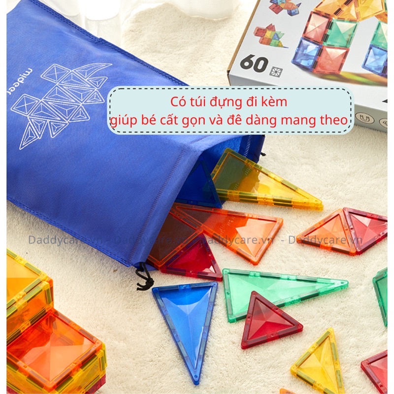 Xếp Hình Nam Châm Ánh Sáng Colorful Magnetic Tiles Mideer Daddycare, nam châm lắp ghép thông minh cho bé 3,4,5,6 tuổi
