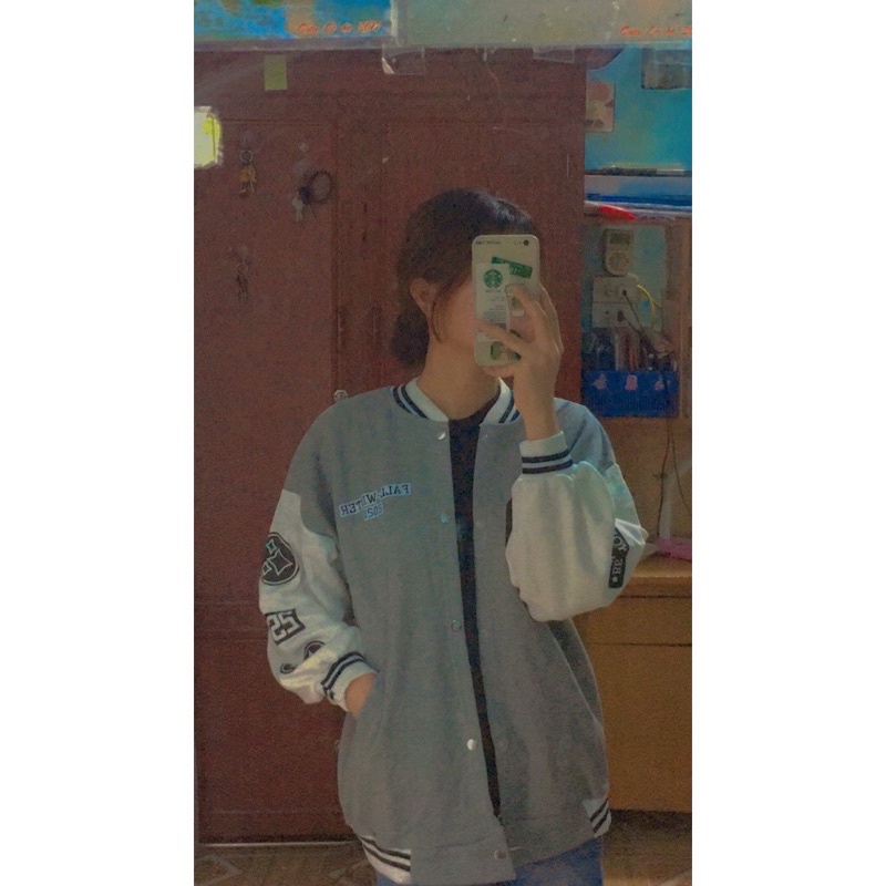 Áo Bomber tàn phối CS☘️ Chất nỉ da cá tàu dầy đẹp mịn ko xù, màu xám phối trắngKhoác nam nữ Unisex thu đông Trend 2021