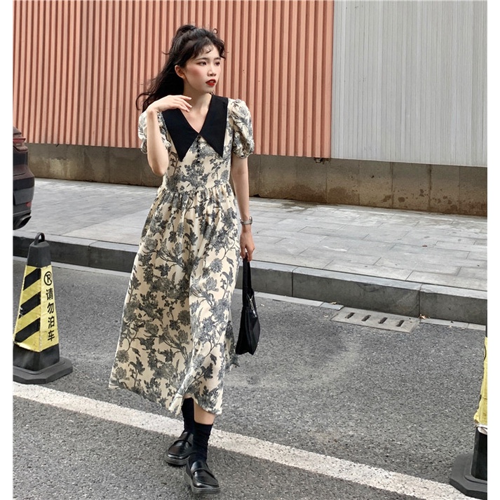 Đầm Hoa Dài Dáng Rộng Thiết Kế Mới Thời Trang Theo Phong Cách Hàn Quốc Cho Nữ
