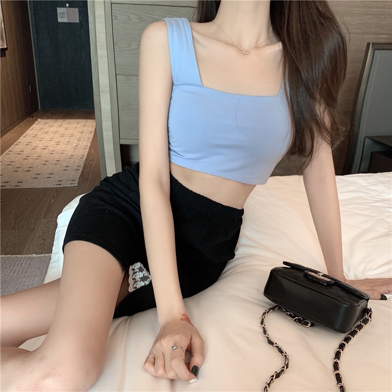 Áo croptop QKOOLE cổ vuông ôm dáng màu trơn phong cách Hàn Quốc thời trang dành cho nữ