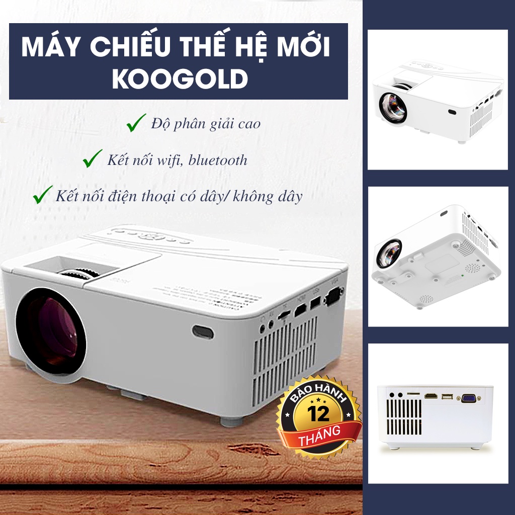 Máy chiếu mini, máy chiếu đa năng KOOGOLD, kết nối wifi Bluetooth, điện thoại, laptop, hình ảnh fullhd sắc nét