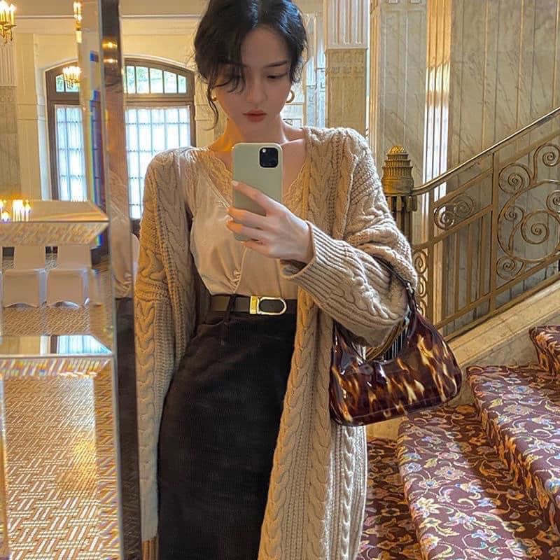 Váy Nhung Tăm Dài  Vintage kèm Belt