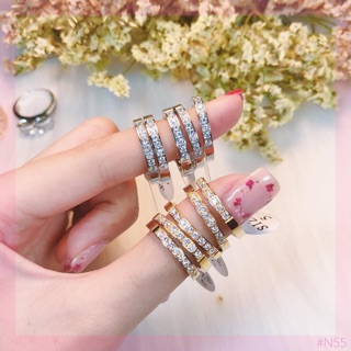 Nhẫn đơn/Nhẫn đôi titan nửa đá ko đen