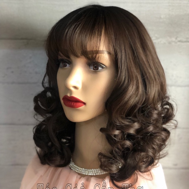 TÓC BỘ XOĂN TRUNG NIÊN 40cm NÂU SOCOLA