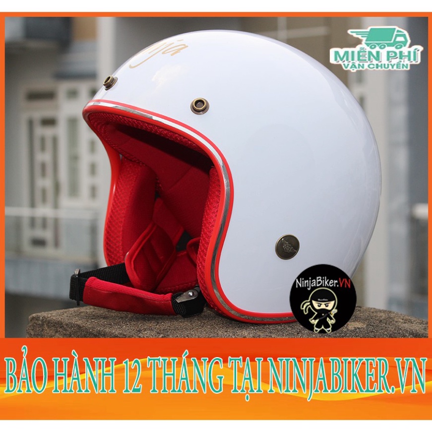 [ MỚI VỀ] Nón bảo hiểm 3/4 trắng lót đỏ chính hãng siêu xinh - FREESHIP