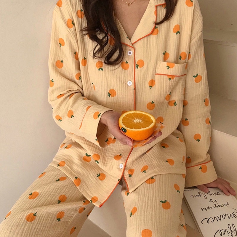 [CÓ SẴN] Đồ ngủ pijama dài tay quả cam bộ ngủ thu đông Hàn Quốc ullzang dễ thương