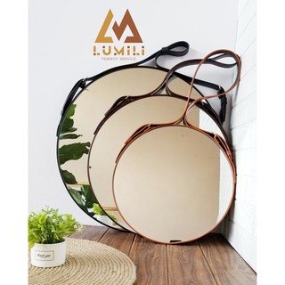 Gương tròn dây da D50 simili