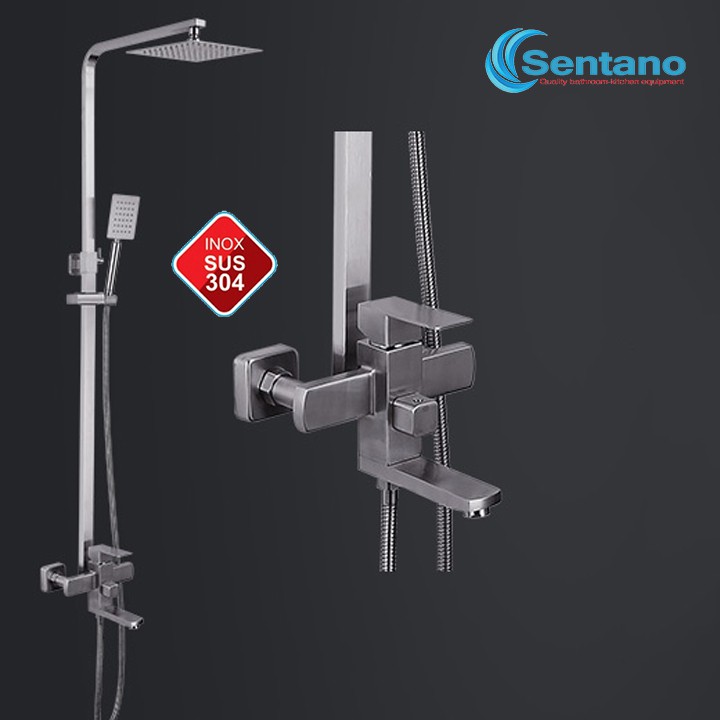 Bộ sen cây vuông tắm đứng nóng lạnh SENTANO inox 304 STN-101 kèm đủ bộ dây tay sen đầy đủ