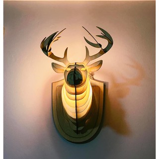 [Mô hình gỗ 3D] Đèn gỗ treo tường đầu hươu trang trí nhà cửa tặng kèm móc đóng treo tường