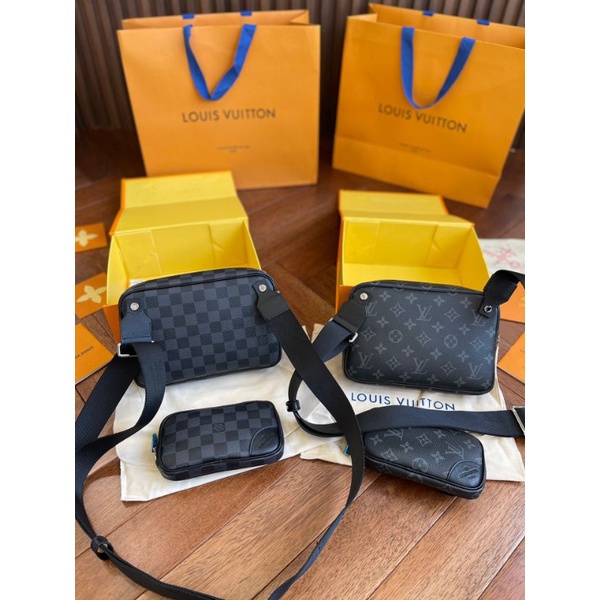 Túi đeo chéo nam LV set messenger sz25cm hoạ tiết 2 màu(hoa đen&amp;ô đen) fullbox