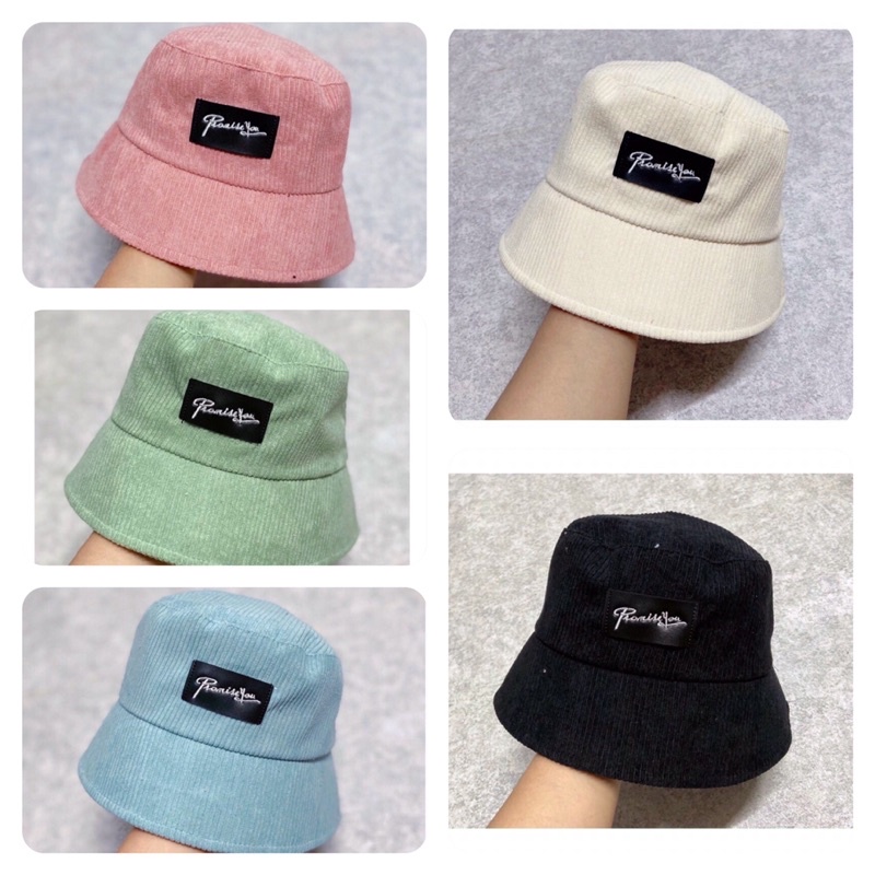 Nón bucket nam nữ nhung tăm thêu chữ promise cá tính