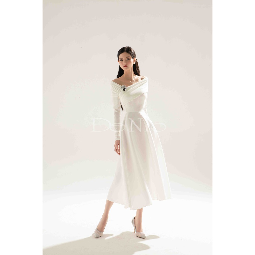 De Nio - Váy Taffeta phối len tăm