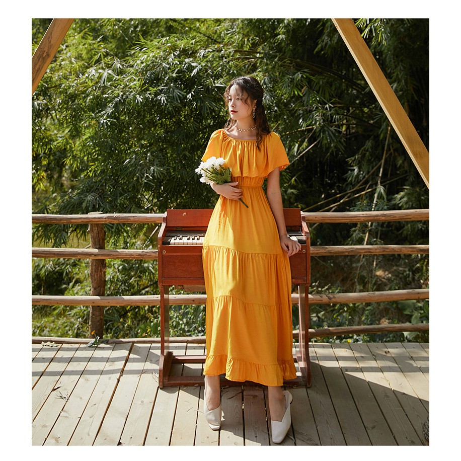 (Sẵn)Váy Maxi Trễ Vai Đi Biển 3 Tầng | BigBuy360 - bigbuy360.vn