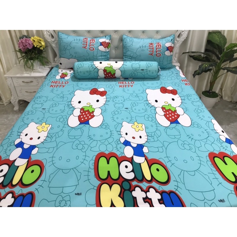 Bộ drap ga thun Hàn Quốc (4 món) họa tiết Hello Kitty mẫu mã đa dạng, chất đẹp