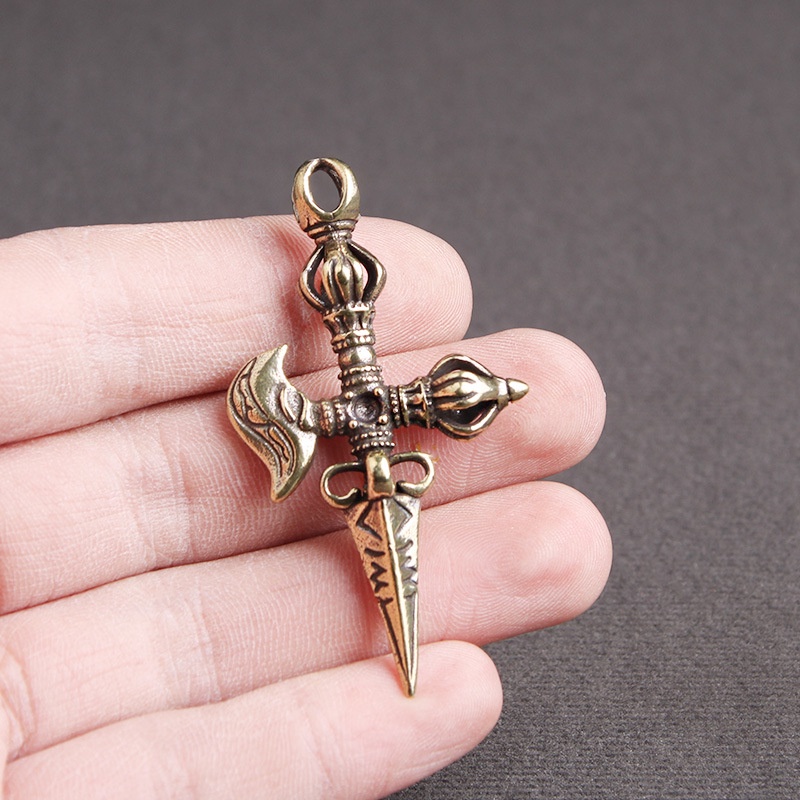 Mặt dây chuyền móc khóa trang sức hình lưỡi liềm bằng đồng thau phong cách Tây Tạng thời trang