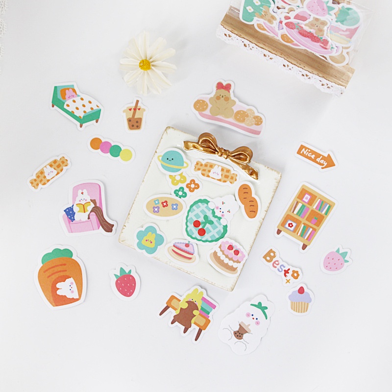 Set 40 giấy dán sticker gấu, thỏ, cô gái dễ thương