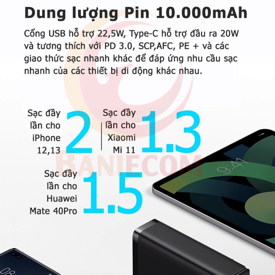 Bộ sạc có dây Baseus GaN3 Pro 87W cáp sạc 100W kiêm pin sạc dự phòng 10000mAh - 12 tháng BH
