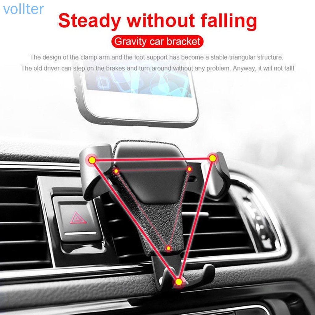 VOLL Universal Car Phone Anti-slip Holder Stand Cellphone Adjustable Air Vent Mount Bracket Cradle, Black