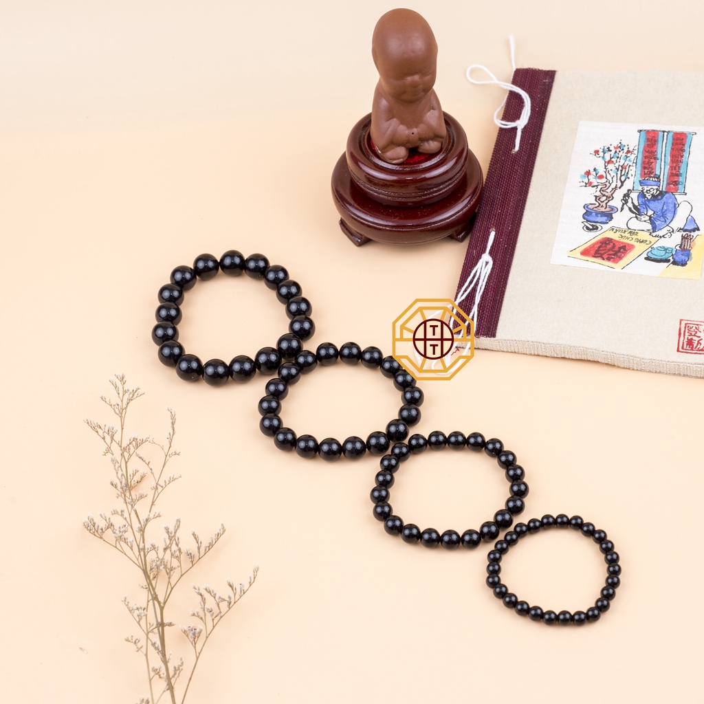 Vòng tay phong thủy đá MNao Đen may mắn tài lộc bình an nam nữ mệnh Thủy Mộc - Tặng hộp gỗ cao cấp - Phong Thủy Tây Tạng