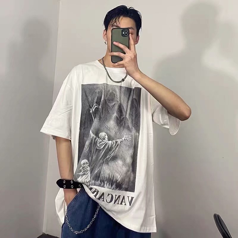 Áo Thun Nam Tay Ngắn Dáng Rộng Phong Cách hip hop Cá Tính Size M-8XL