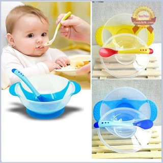 Bát ăn dặm chống đổ kèm thìa báo nóng