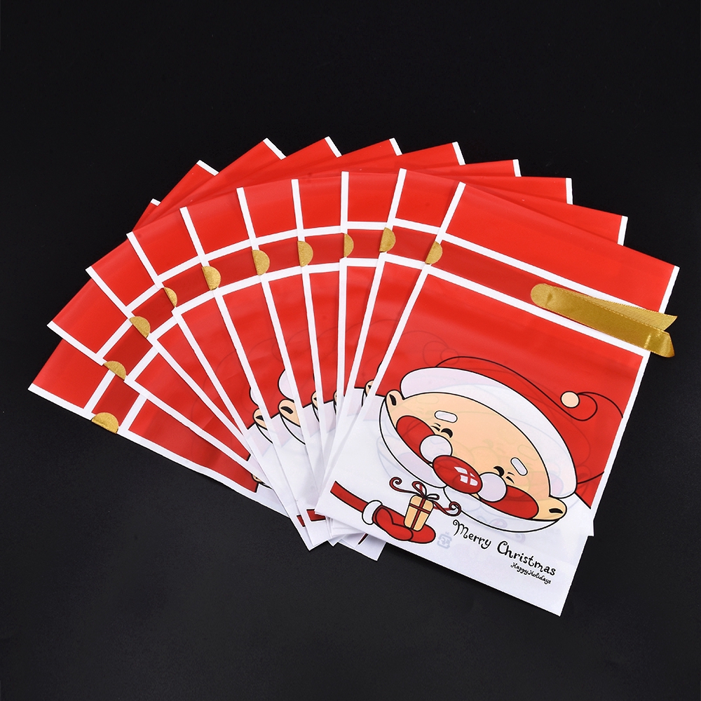 Set 10 túi nhựa đựng quà tặng/bánh quy cho dịp Giáng sinh xinh xắn