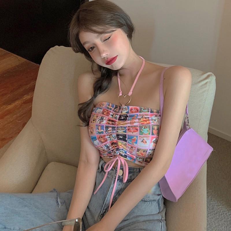 Áo tank top cổ yếm phong cách Hàn Quốc gợi cảm thời trang cho nữ