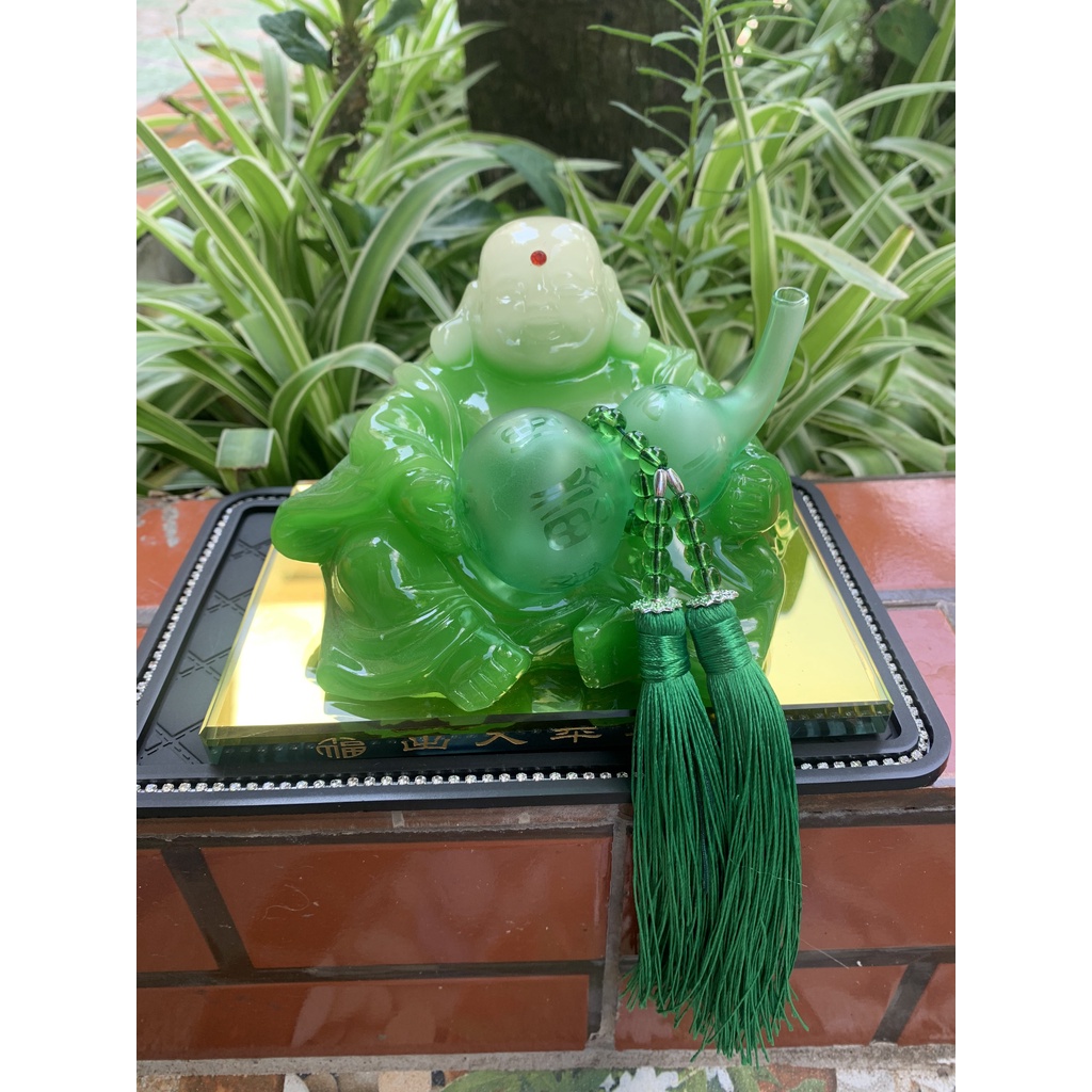 tượng phật di lặc cầm quả hồ lô - tượng phật ngọc trang trí taplo,bàn làm việc