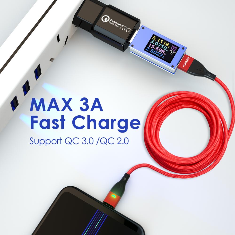 Cáp Sạc Nhanh FONKEN 3A USB Type C Đầu Nam Châm Cho iPhone Android Samsung