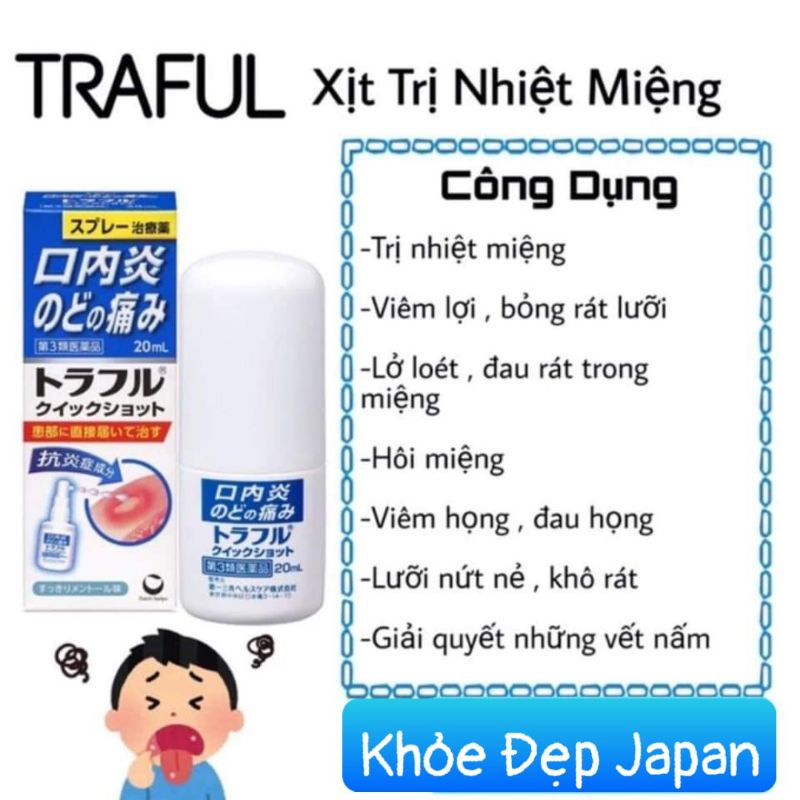 Xịt nhiệt miệng Traful 20ml Nhật Bản chuẩn nội địa