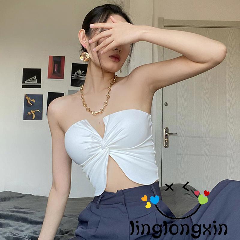 Áo Ống 2 Dây Dáng Ôm Màu Trơn Xẻ Tà Hở Lưng Thời Trang Mùa Hè Cho Bạn Gái