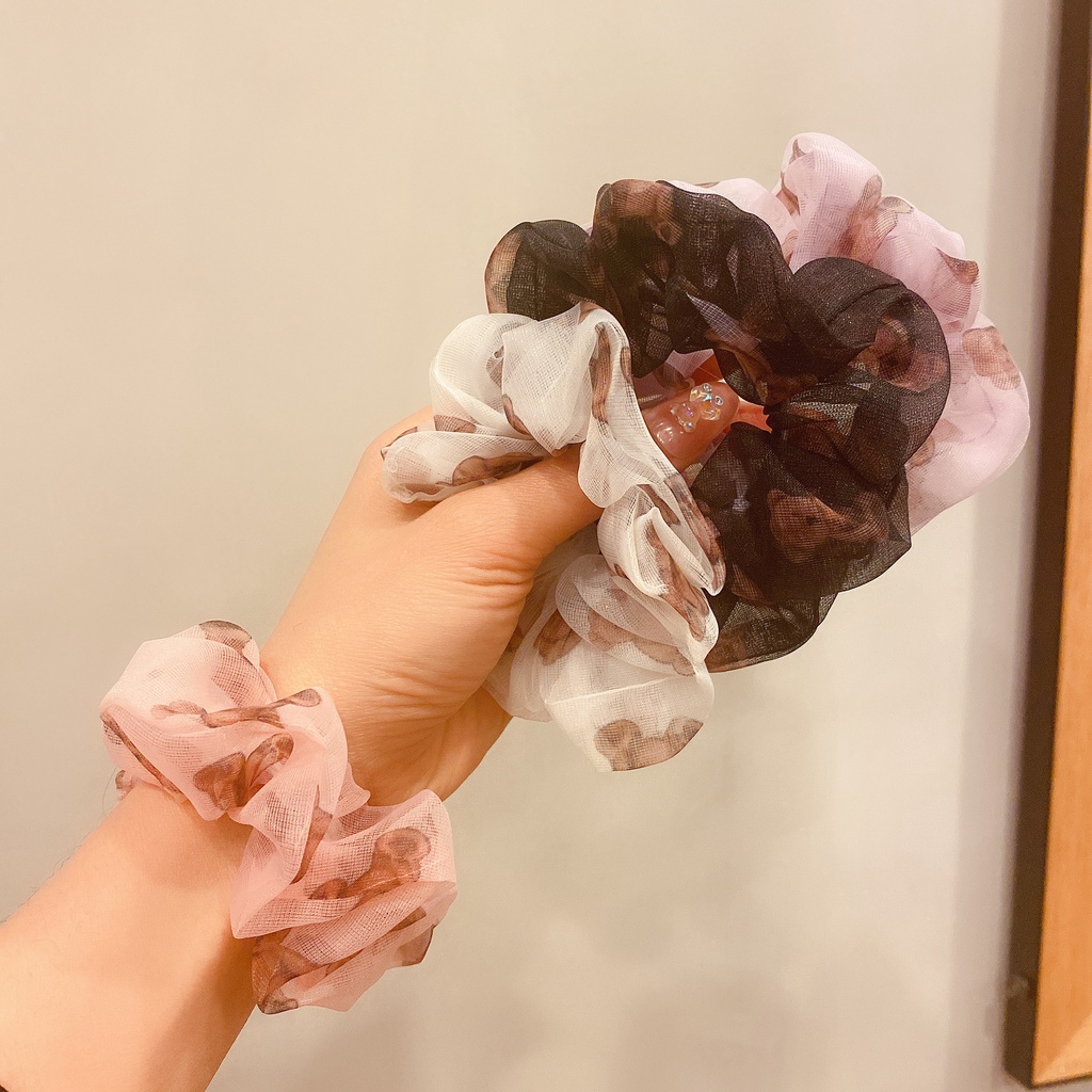 Dây buộc tóc vải bản rộng in họa tiết gấu hoạt hình phong cách Nhật Hàn đáng yêu thời trang dành cho nữ
