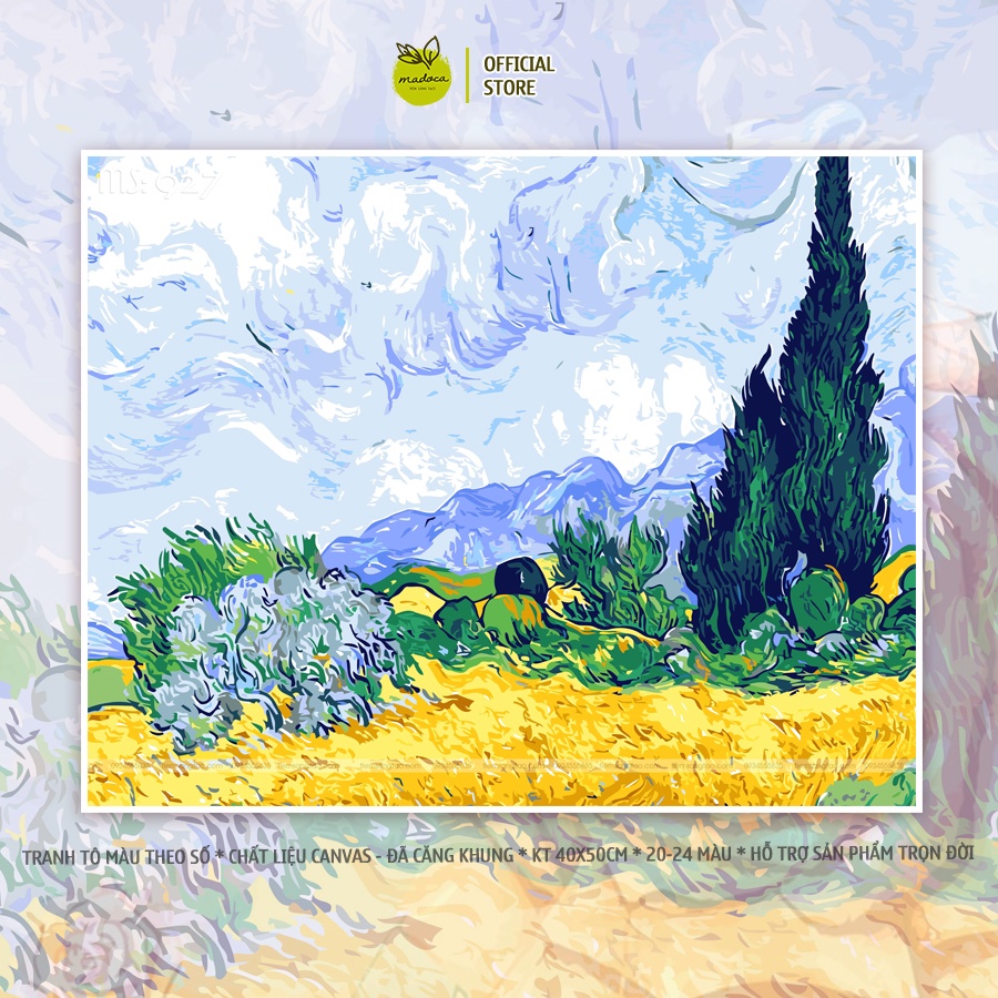 Tranh số hóa tự tô Madoca có khung 40x50cm phong cảnh Van Gogh Cánh đồng lúa mì T927