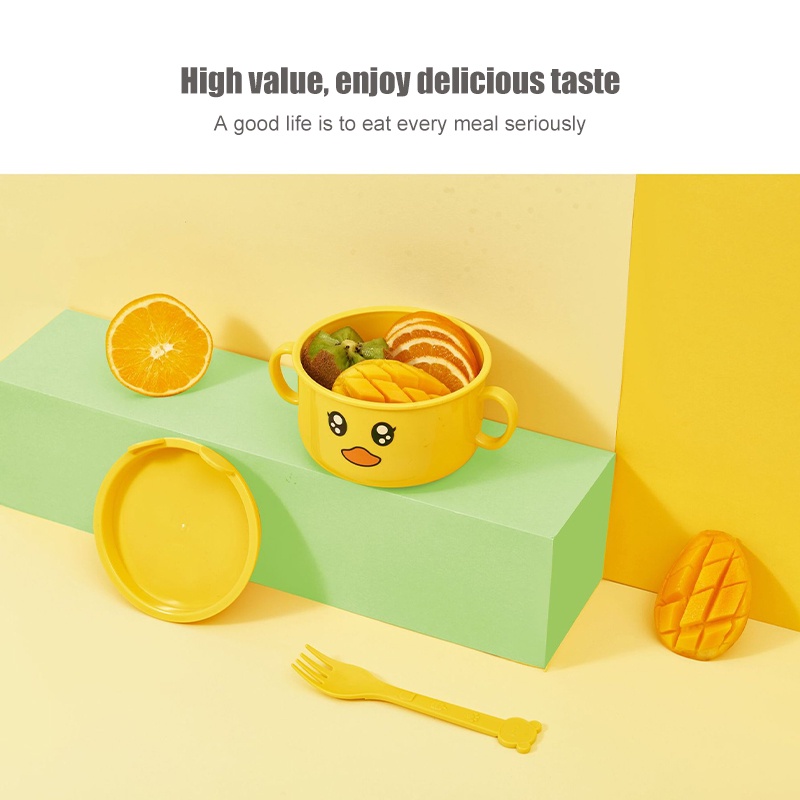 Dụng cụ ăn uống thiết kế hình vịt vàng hoạt hình dễ thương sáng tạo tiện dụng cho gia đình