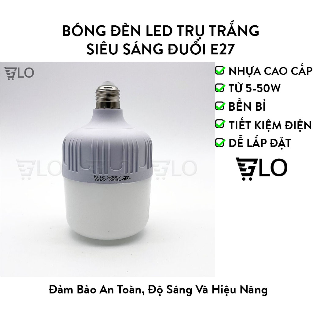 Bóng Đèn Led Trụ Trắng Bulb Siêu Sáng Tiết Kiệm Điện Nguồn 220v Đuôi Đèn Xoáy E27 Chuẩn Châu Âu