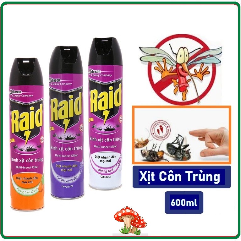 XỊT MUỖI RAID HUƠNG CHANH/ laverder/ không mùi 600ML ( hình ảnh sản phẩm thay đổi từng lô)